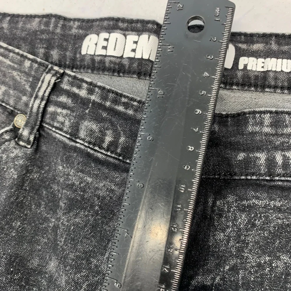 Redemption  Black Acid Wash Slim Straight Jeans Men 38/32 (fit 36x31)Grunge